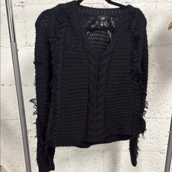 LINE Black Cable Knit Sweater - Fringed - Size XS - BRAND NEW Sweater - Picture 1 of 5